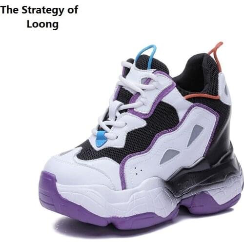 Spring Autumn New Height Increasing Platform Wedges Mixed Colors Genuine Leather Women Casual Pumps Ladies Daddy Sneakers Shoes