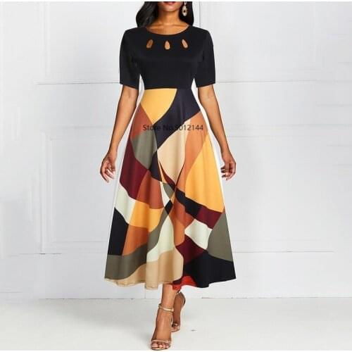 Evening Party Summer Maxi Dress Women 2019 Short Sleeve Floral Yellow & Black Elegant A-line Large Dress For Ladies with pocket