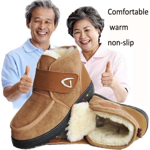 Winter clearance wool shoes mens fur one snow boots cotton shoes short boots non-slip leather middle-aged warm