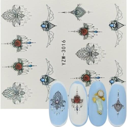 1 Sheet Jewelry Flower Red Rose Water Decal Sticker For Nail Pattern Painting Wrap Paper Foil Tip Tattoo Manicure