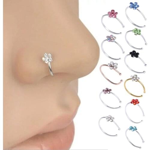 1PCS Stainless Steel Clip On Nose Ring Flowers Fake Nose Piercing Clip On Cross Nose Clip Fake Piercing Nariz Jewelry 11 Colors