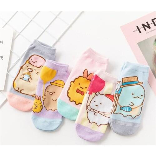 10 Pieces=5 Pairs Women Socks Autumn Cartoon Female Cotton Invisible Short Socks Japanese Kawaii Cute Animal Ankle Socks Gifts