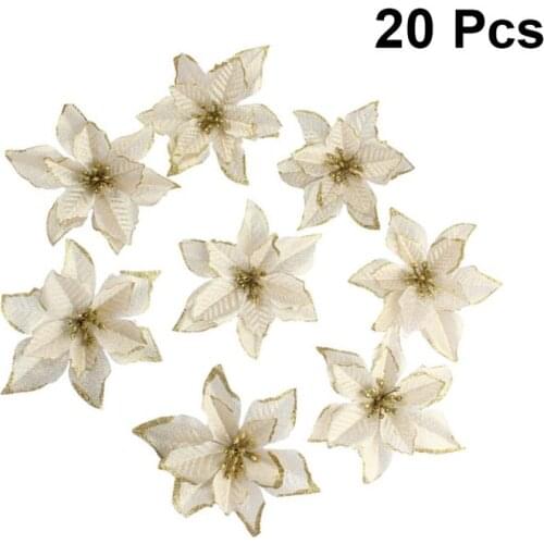 20PCS Glitter Cloth Flower Shiny Cute Simulation Pendant For Holidays Christmas Drop Ornaments