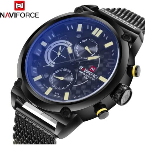 2016 Top Brand Naviforce Fashion Men Sports Watches Stainless Steel Quartz Watch Auto Date Army Military Waterproof Wrist watch