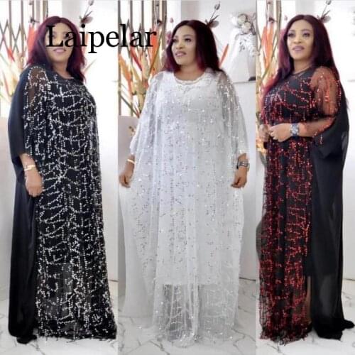 2020 African Dress For Women New African Design Bazin Long Sleeve Sequined Dress For Lady Africa Clothing