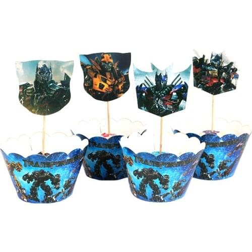 24pcs/lot Cartoon Autobots Paper Cupcake Wrappers Toppers For Kids Party Birthday Decoration Cake Cups(12 wraps+12 topper)