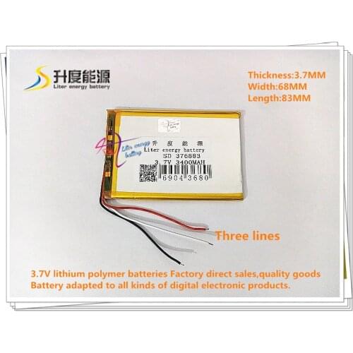 3.7V 3400mAH 376883 Polymer lithium ion / Li-ion battery for cell phone GPS e-book speaker dvd tablet pc
