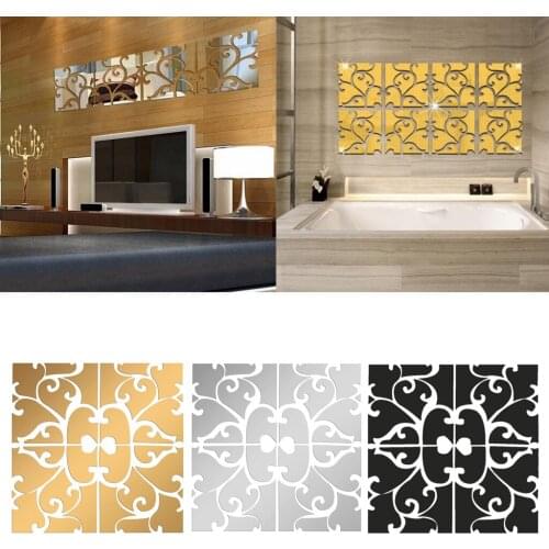 32Pcs 3D Mirror Acrylic Wall Sticker DIY Art Vinyl Decal Home Decor 25x25cm/9.84x9.84inch