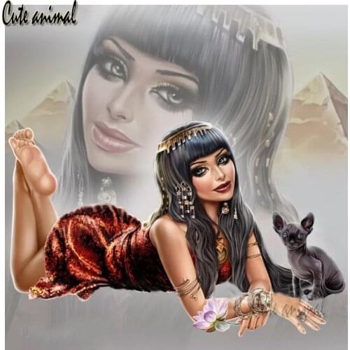 DIY Diamond Painting Egyptian beauty and Sphynx Cat 5d puzzle Diamond Embroidery New Arrival Mosaic Handmade rhinestone picture
