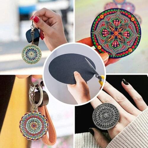 B2RC 8pcs Black Round Cardboard Mandala Painting Paper DIY Cardboards Art Supplies