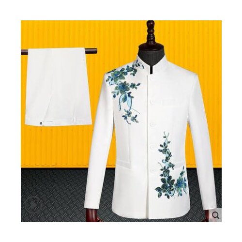 Sequin Chinese tunic suit blazer men wedding suits costume singer stage clothing Chinese style choir Host command formal dress