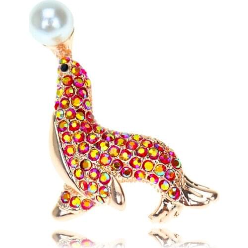HOSENG Ocean Animals Series Sea Lion Fashion Brooch Party Dress Lapel Collar Badge Christmas Gift Luxury Jewelry Pin HS_197