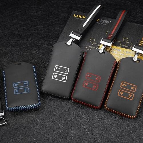 Luckeasy Car Key Case cover for Renault Koleos 2017 kadjar 2017 remote genuine Leather key case holder 4 button key 2p