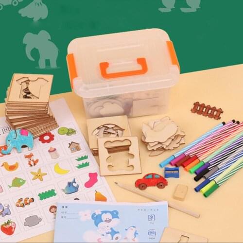 Children Drawing Template Boards Wooden Graffiti Interactive Educational Toys Kids Gift