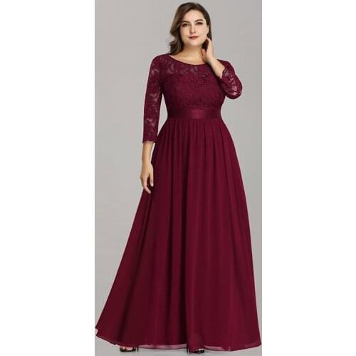 Elegant Three Quarter Sleeves Evening Dress O-Neck A-Line Floral Print Empire Floor-Length Plus Size Women Formal Gowns D1024