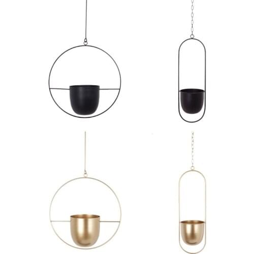 Geometric Iron Hanging Planter Vase Simple Design Plant Pot Modern Window Hanger N58C