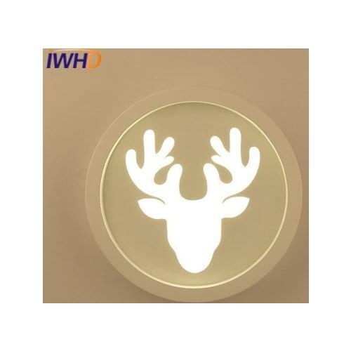 IWHD Iron deer Sconce Modern Led Wall Light Up Down Fashion Acrylic circular Wall Lamp Stair Children room Lighting Fixtures
