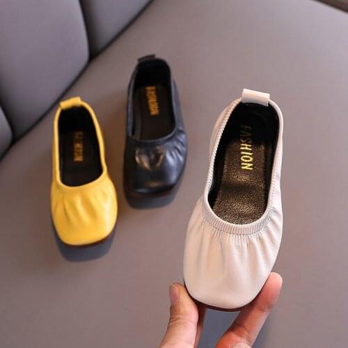 Girls PU Leather Shoes 2021 Spring Autumn Girl Shallow Single Shoes Korean Roll Garden Shoes Fashion Soft Sole Grandma Shoes