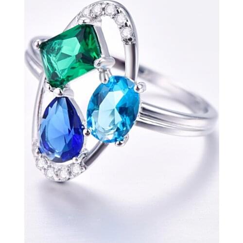 Jrose Dropshipping Colored Stone Wedding Bands Ring for Women Oval Cut 3 Capsules Stone Wedding Engagement Ring Size 6 7 8 9