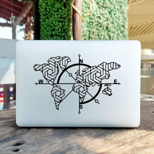 World Map Compass Laptop Sticker for Macbook Pro Air Retina 11 12 16" Touch Bar 13 15 inch Mac Book 14" Dell Notebook Vinyl Skin