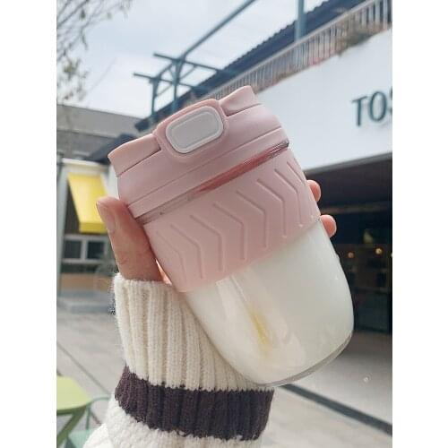 Water Cup with Straw Glass Bottle Cute Adult Coffee Cup Summer Milk Cup Portable Double Drink Cup