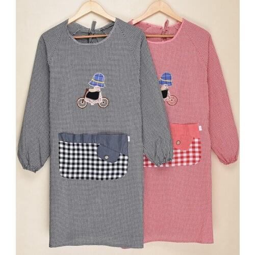 Kitchen apron long-sleeved pure cotton household waterproof and oil-proof female fashion cute housework
