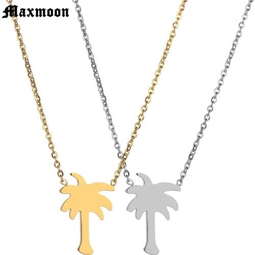 Maxmoon Bijoux Tattoo Choker Necklace Coconut Tree Plant Necklaces Stainless Steel Pendants Chain Gold Palm Tree Necklaces