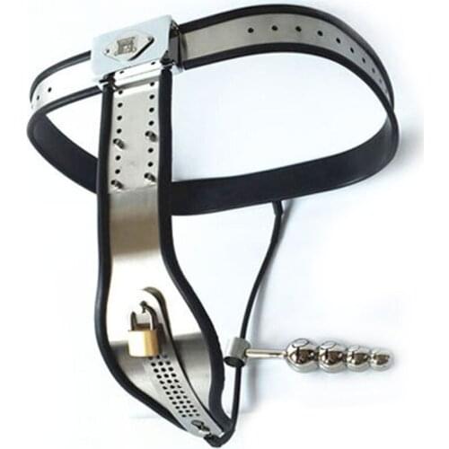 Metal Anal Plug Beads Female Chastity Belt Sexy Panties BDSM Bondage Stainless Steel Chastity Lock Pants Sex Toys For Women