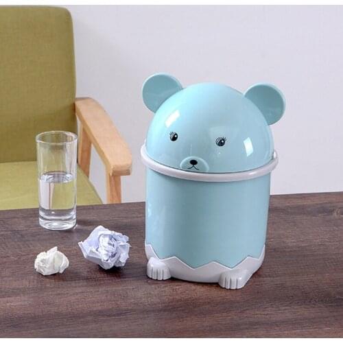Mini Bear Waste Bin Desktop Garbage Basket Table Home Trash Can Swing Lid
