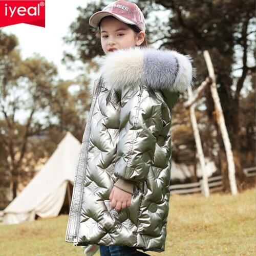 IYEAL Fashion Children Winter White Duck Down Jacket Girl Clothing Kids Boys Clothes Warm Thick Parka Fur Collar Hooded Coats