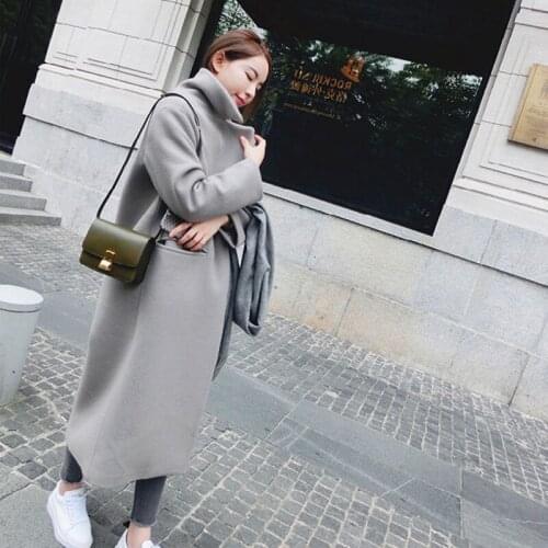 Fashion Long Slim Fit Woolen Lady Outerwear 2019 Womens Casual Solid color Woolen Coat Woolen Coat Autumn Winter Coats Clothing