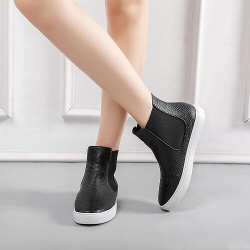 Fashion Women Ankle Boots Autumn Female Flat Shoes Casual Slip On Shoes Woman Solid Women Winter Boots Pu Ladies Shoes