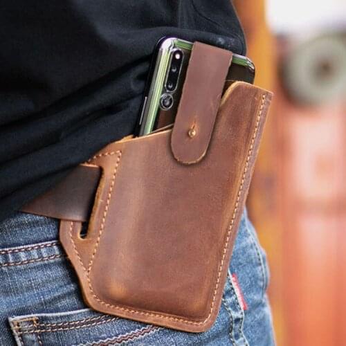 Mens EDC Genuine Leather Waist Bag holds 6.5 Inch Phone Holder Tool Waist Belt Bag Coin Purse Card Holder Business Check Gift