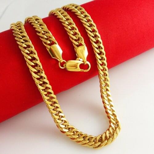 Mens gifts Copper high quality WB063 Womens wedding Wild coarse 10mm LONG 60cm AAA Frau Jadoku chain necklace Golden Gilded