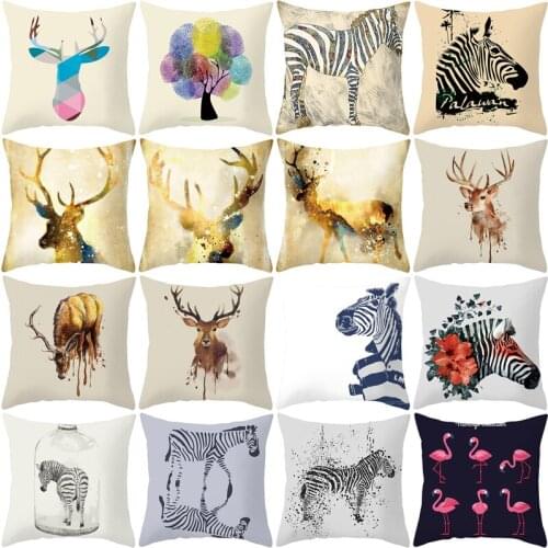 Nordic Style Pillow Case Decorative Deer Horse Animal Sofa Decorative Cushion Case Family Car Peach Skin Pillow Case