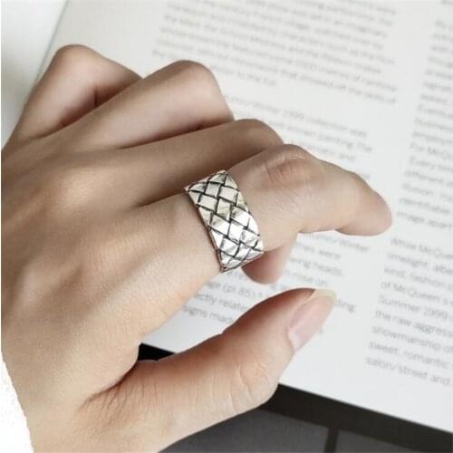 New Personality Retro Cross 925 Sterling Silver Jewelry Not Allergic Temperament Wide-face Woven Women Opening Rings SR554