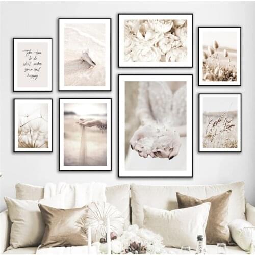 Dandelion Flower Sea Sand Beach Landscape Abstract Figure Art Poster Oil Painting Modern Nordic Living Room Decoration Painting