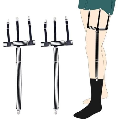 New Mans Garters Shirt Stays Skirt Holder Gentlemans Duck Clips Shirt Braces Elastic Uniform Strap Shirt Garters Black Striped