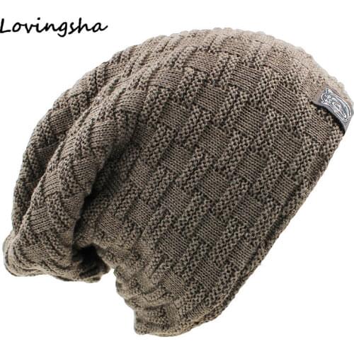 LOVINGSHA Solid Design Skullies Bonnet Winter Hats For Women Men Beanie Mens Faux Fur Warm Baggy Knitted Knit Winter Hat Caps