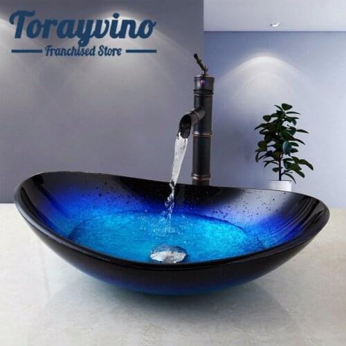 Torayvino bathroom Sink Faucet Vessel Drain Combo Set lavabo oval Taps Basin Stream Spout Waterfall spray Hot & Cold Mixer tap