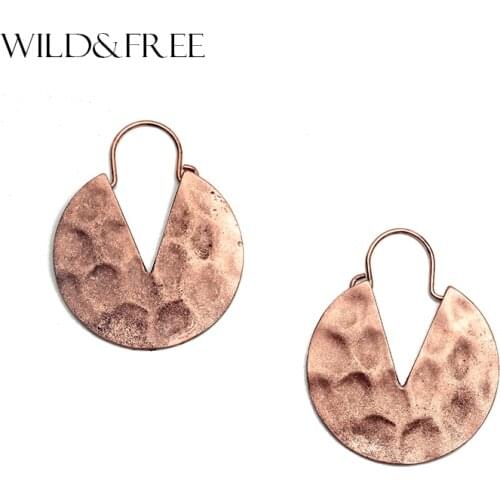 Wild&Free Vintage Alloy Hammered Round Earrings for Women Triangle Cut Out Drop Earrings Fashion Jewelry Mulheres