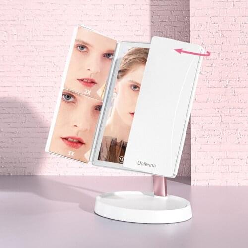 Uofenna LED Makeup Mirror Light 3 Folding Magnifying Vanity Mirror Cosmetics 1X/2X/3X Magnifier Touch Screen Table Desktop Lamp