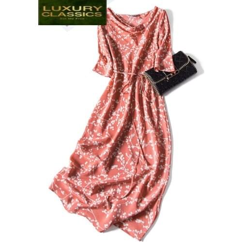 Women Summer Vintage Dress 100% Real Silk Dresses 2021 Korean Elegant Long Floral Vestidos Ladies Boho Party Dress 1169