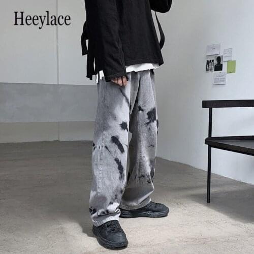 Streetwear Tie Dye Women Low Waist Jeans Pants High Street Hip Hop Oversize Gray Wide Leg Trousers Punk Korean Autumn