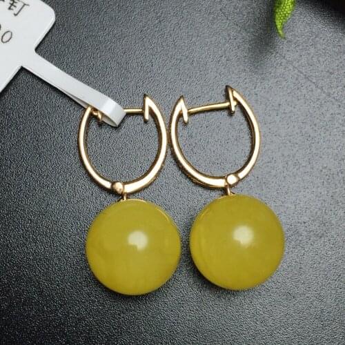 Fine Jewelry Real 18k Rose Gold AU750 100% Nature Amber Gemstone Female Earrings Fine Gift women earring