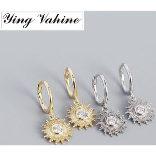Ying Vahine New Arrival 100% 925 Sterling Silver White Zircon Sun Pendant Drop Earrings for Women