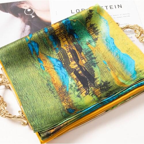 Women 100% Silk Long Scarf Twillon Hangzhou Natural Silk Neckerchief 2021 Bufanda Print Headscarf Foulard Femme Luxury Neckscarf