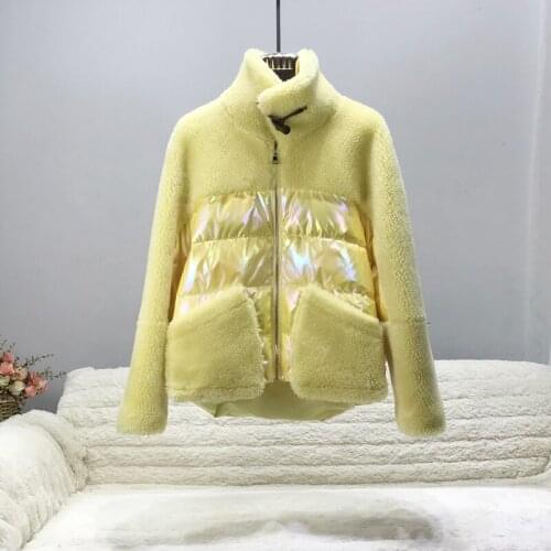 Real Fur Coat Winter Jacket Women Wool Sheep Shearing Patchwork Down Coat Stand Collar Natural Outerwear Ladies Jackets