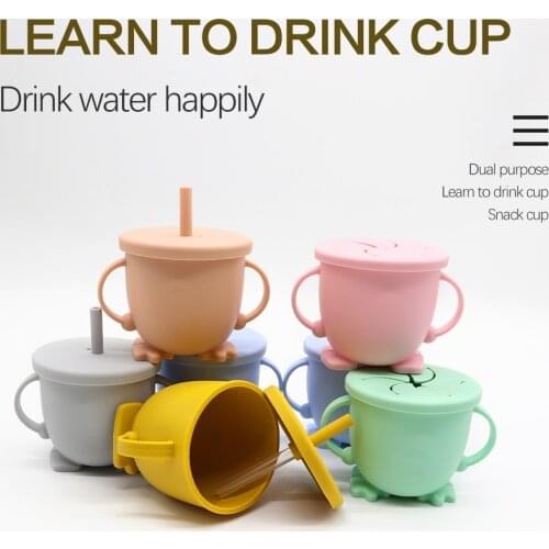 1 Set Baby Silicone Water Cups Leakproof Portable Beverage Cups Straw Cups BPA-free Childrens Soft Straw Cups Baby Feeding Cups