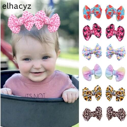 2pcs/set Fashion Spring Hair Clips Girls 4.5" Tied Hair Bows Barrette Infant Cute Kids Hairpin Summer Headdress Hair Accessories
